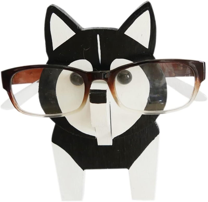 Red Dollar Handmade Wood Carved Animal Eyeglass Holder, Sunglasses Display Stand, Nightstand Home Office Desk Decor, Christmas Holiday New Year Business for Men Women Adults (Husky) - Image 1